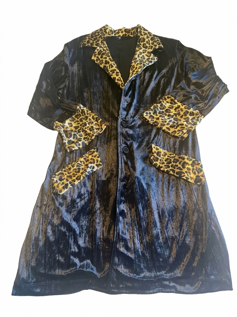 Streetwear Society Black Velvet Robe Blazer Leopard Trim Pit to Pit 19in